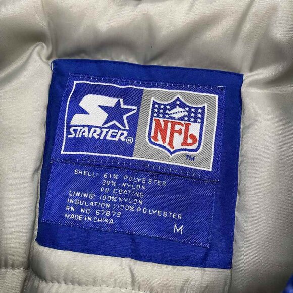 Dallas Cowboys Starter Parka Coat Medium NFL Football‎ Hood Spellout Zip Blue - Picture 12 of 12